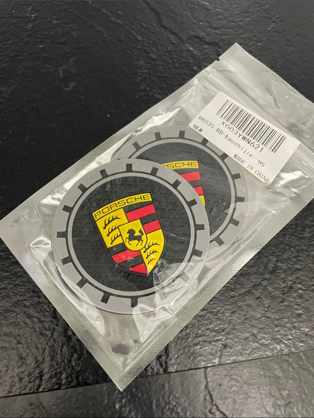 Porsche Crest Rubber Coaster Set in Black, Yellow & Red